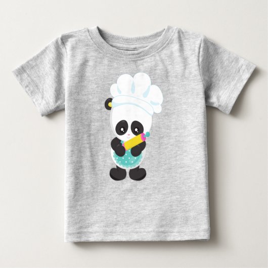 料理パンダ、ベーキングパンダ、エプロン転がズピン ベビーTシャツ (正面)