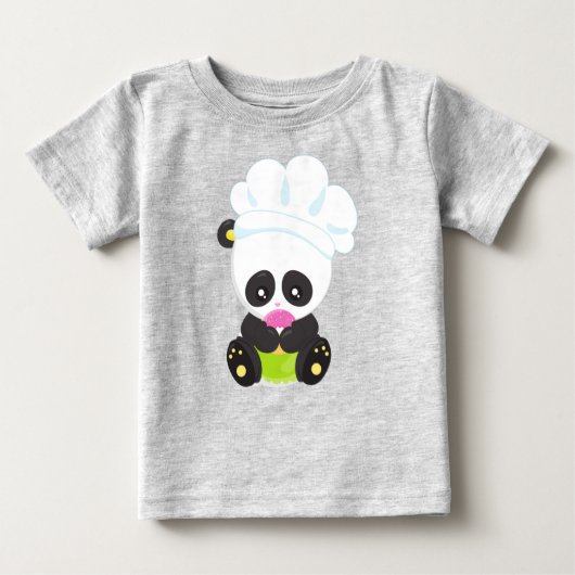 料理パンダ、ベーキングパンダ、パンダとドーナツ ベビーTシャツ (正面)
