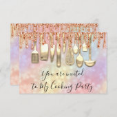 料理パーティーシェフゴールデンキッチンホログラフバラ 招待状 (正面/裏面)