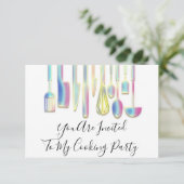 料理パーティーシェフゴールデンキッチンホワイトホログラフ 招待状 (スタンド正面)