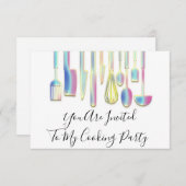 料理パーティーシェフゴールデンキッチンホワイトホログラフ 招待状 (正面/裏面)