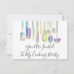 料理パーティーシェフゴールデンキッチンホワイトホログラフ 招待状