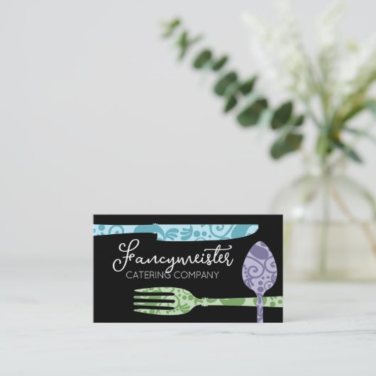 料理ファンシーの器食べ物師のケータリング料理ツアー 名刺 (スタンド正面)