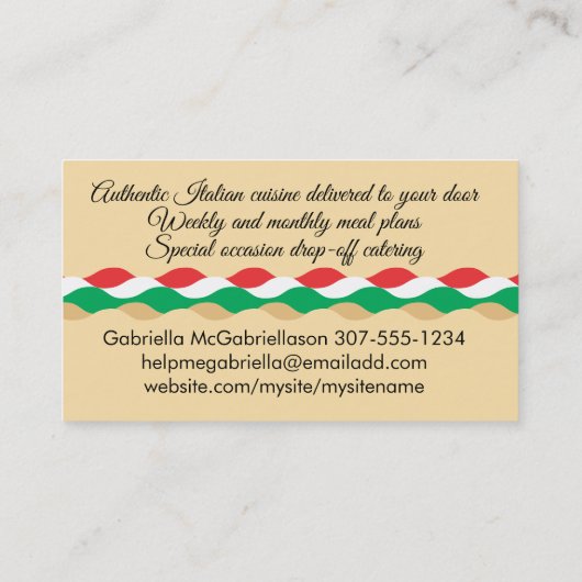 料理ベジタリアン野菜ラザニア食品ブシン… 名刺 (裏面)