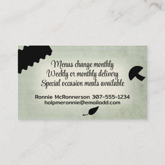 料理ベジタリアン野菜ラザニア食品ブシン… 名刺 (裏面)