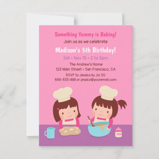 料理ベーキングガールズバースデーパーティー招待状 招待状 (正面)
