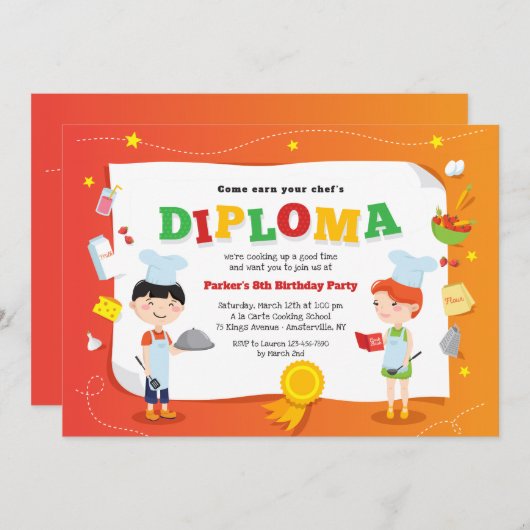 料理ベーキングダイプロマ子供の誕生日招待状 招待状 (正面/裏面)