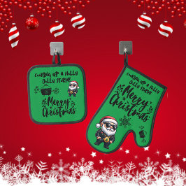 料理ホリーストームグリーンすてきクリスマス | 鍋つかみ&鍋敷きセット