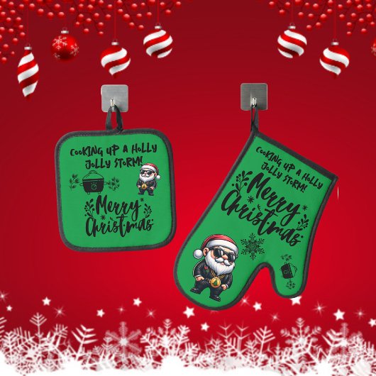 料理ホリーストームグリーンすてきクリスマス | 鍋つかみ&鍋敷きセット