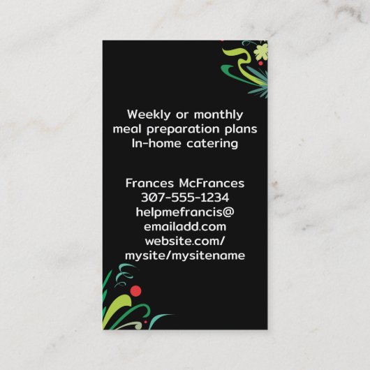 料理ポットフレーバーシェフケータリングビジネスca 名刺 (裏面)