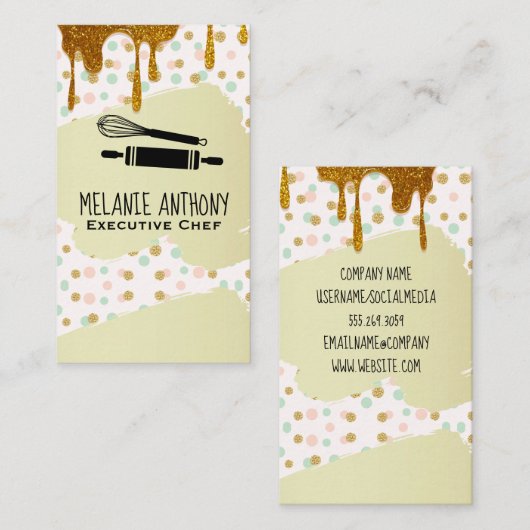 料理マスターツール |水玉模様と金ゴールドシロップ 名刺 (正面/裏面)