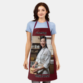 料理ラブダークレッド大人エプロン赤ストラップ エプロン