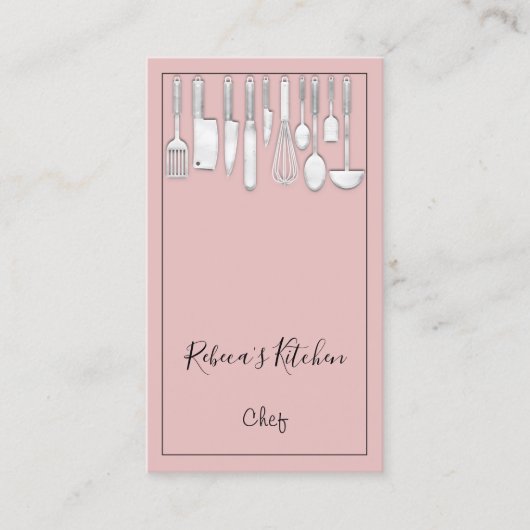 料理ロゴシェフレストランキッチンナイフバラ 名刺 (正面)