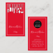 料理ロゴシェフレストランキッチンナイフ赤 名刺 (正面/裏面)