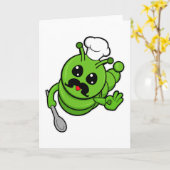 料理中のキャタピラーとスプーン カード (黄色い花)