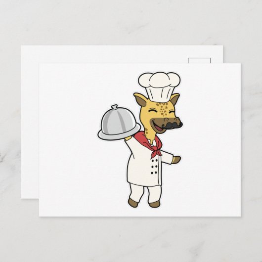 料理人としてのキリン 料理用エプロンと盛り皿付き ポストカード (正面/裏面)