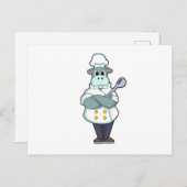 料理人としてのコヒラカバ　木のスプーンとエプロン付き ポストカード (正面/裏面)