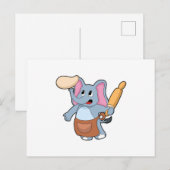 料理人としての象 - ローリングピンと生地付き ポストカード (正面/裏面)