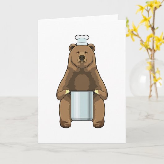 料理人としてクマが調理鍋を持って カード (黄色い花)