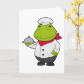 料理人としてプレートを持つカエル カード (黄色い花)