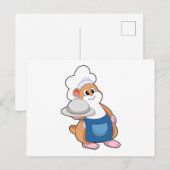 料理人として働くハムスターと盛り皿付き ポストカード (正面/裏面)