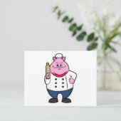 料理人として働く豚と麺棒 ポストカード (スタンド正面)