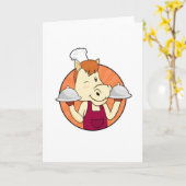 料理人として働く馬とサービングトレイ カード (黄色い花)