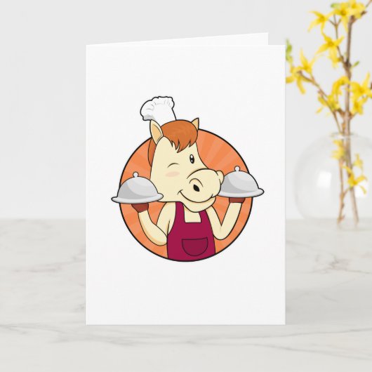 料理人として働く馬とサービングプレート カード (黄色い花)