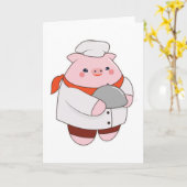 料理人として豚がプレートを持って カード (黄色い花)