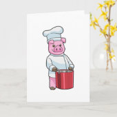 料理人として豚 with 料理鍋 カード (黄色い花)