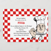 料理人のチェック柄バースデーパーティー招待状 招待状 (正面/裏面)