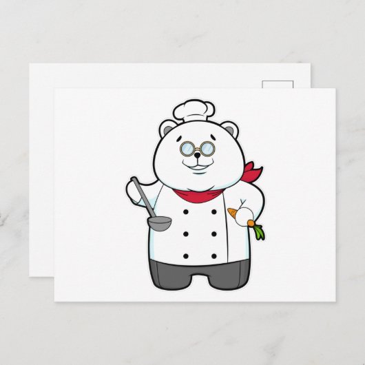 料理人パンダとスプーンとニンジン ポストカード (正面/裏面)
