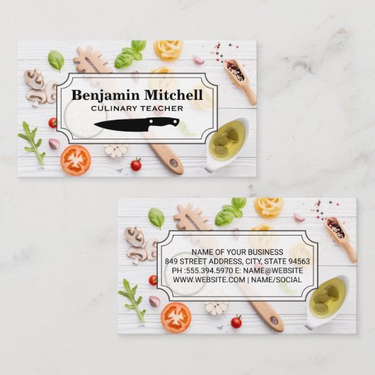 料理人 | 木製卓上の食べ物 名刺 (正面/裏面)