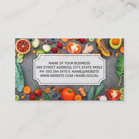 料理人 |果物と野菜でいっぱいのテーブル 名刺 (裏面)