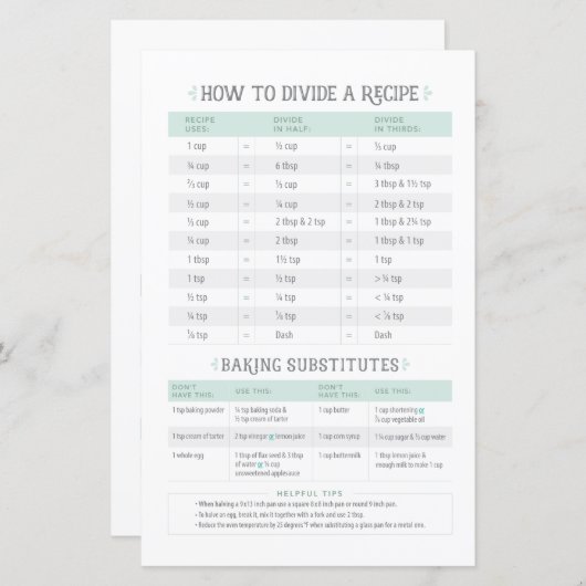 料理変換およびレシピ分周器シート (正面/裏面)