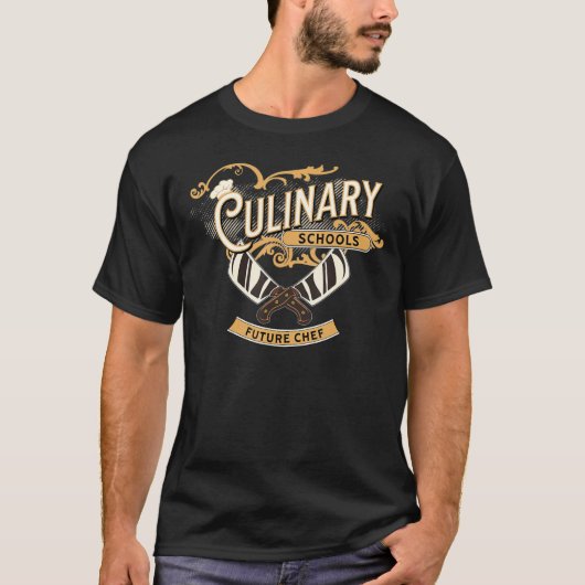 料理学おもしろい校デザイン未来料理生 Tシャツ (正面)
