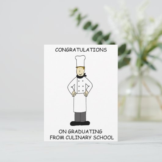 料理学校卒業おめでとう男性 ポストカード (スタンド正面)