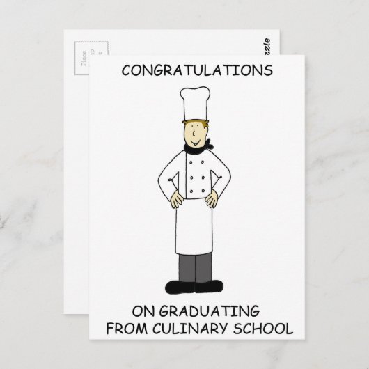 料理学校卒業おめでとう男性 ポストカード (正面/裏面)