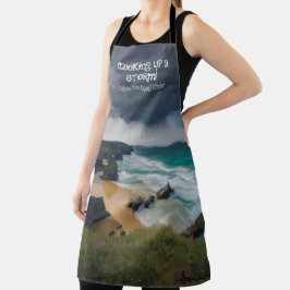 料理嵐を吹き抜けるムーディーズビーチティール(緑がかった色)海 エプロン