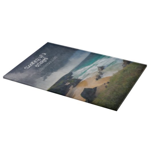 料理嵐を吹き抜けるムーディーズビーチティール（緑がかった色）海 カッティングボード (角)