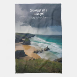 料理嵐を吹き抜けるムーディーズビーチティール(緑がかった色)海 キッチンタオル