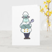 料理帽と木べらとエプロンをつけたヒポポタマス カード (黄色い花)