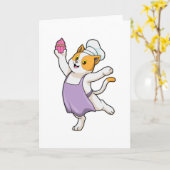 料理帽をかぶった猫の料理人(エプロン&マフィン付き) カード (黄色い花)