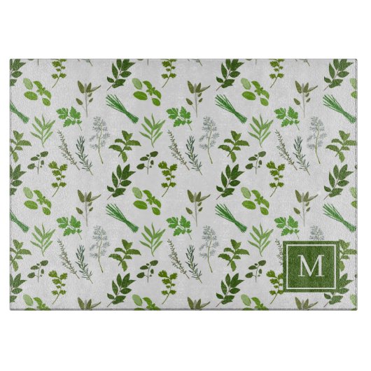 料理料理ガーデンハーブモノグラムの カッティングボード (正面)