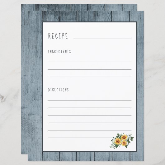 料理本素朴バインダー主催者のレシピページ (正面/裏面)