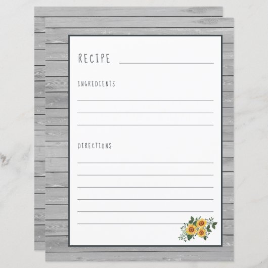 料理本素朴バインダー主催者のレシピページ (正面/裏面)