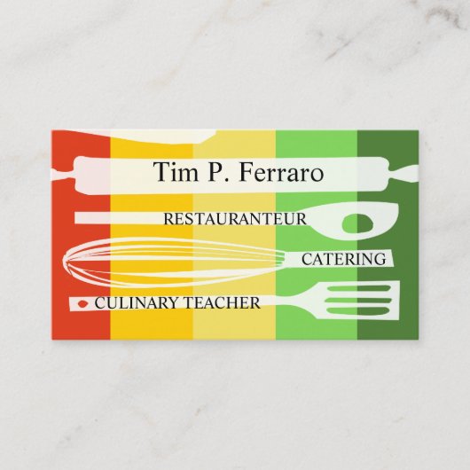 料理用のシェフのカラフルな料理のグルメ向きのケータリング 名刺 (正面)