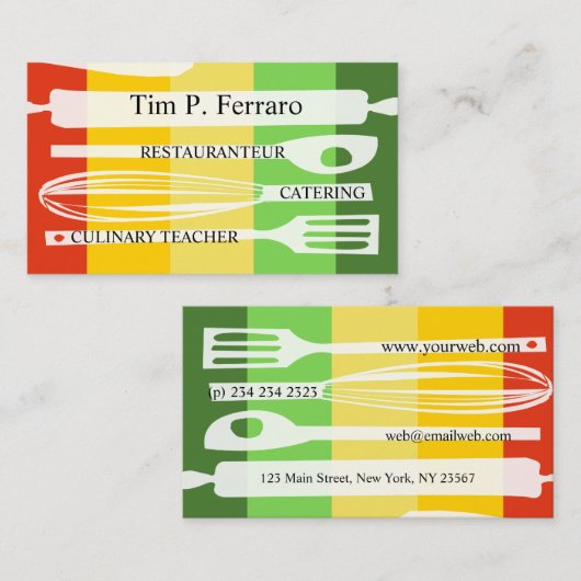 料理用のシェフのカラフルな料理のグルメ向きのケータリング 名刺 (正面/裏面)