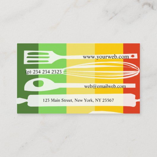 料理用のシェフのカラフルな料理のグルメ向きのケータリング 名刺 (裏面)