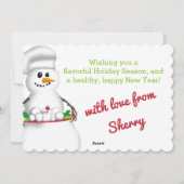 料理用の休日の台所からの雪だるまのシェフ シーズンカード (裏面)